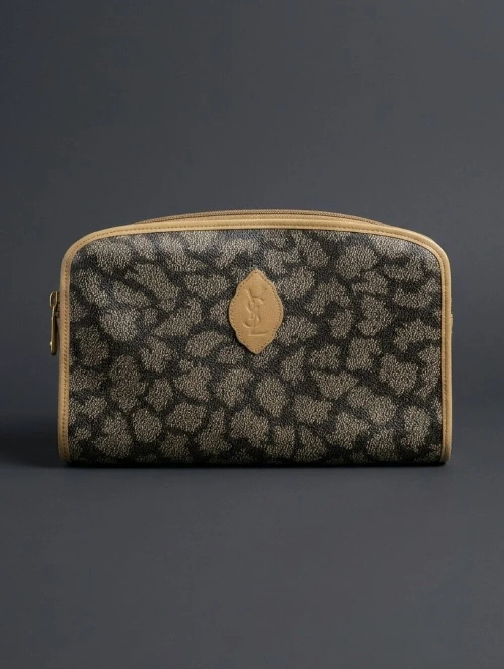 Yves Saint Laurent Black and Tan Patterned Wristlet Clutch